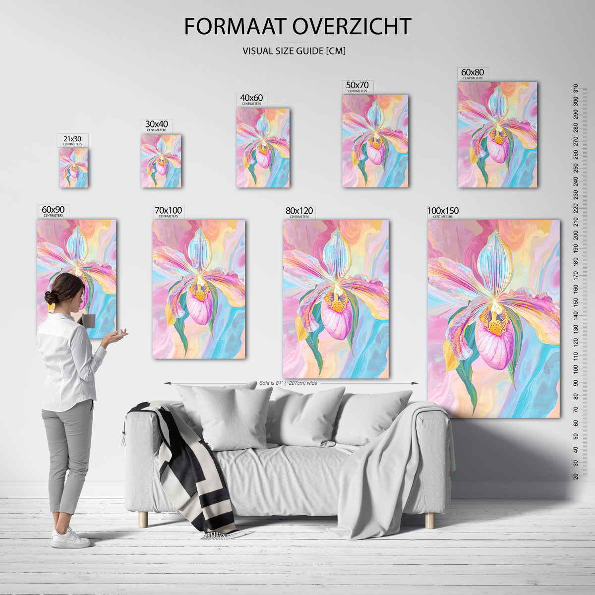 Orchidee in pastel – staande muurposter met hedendaagse illustratie