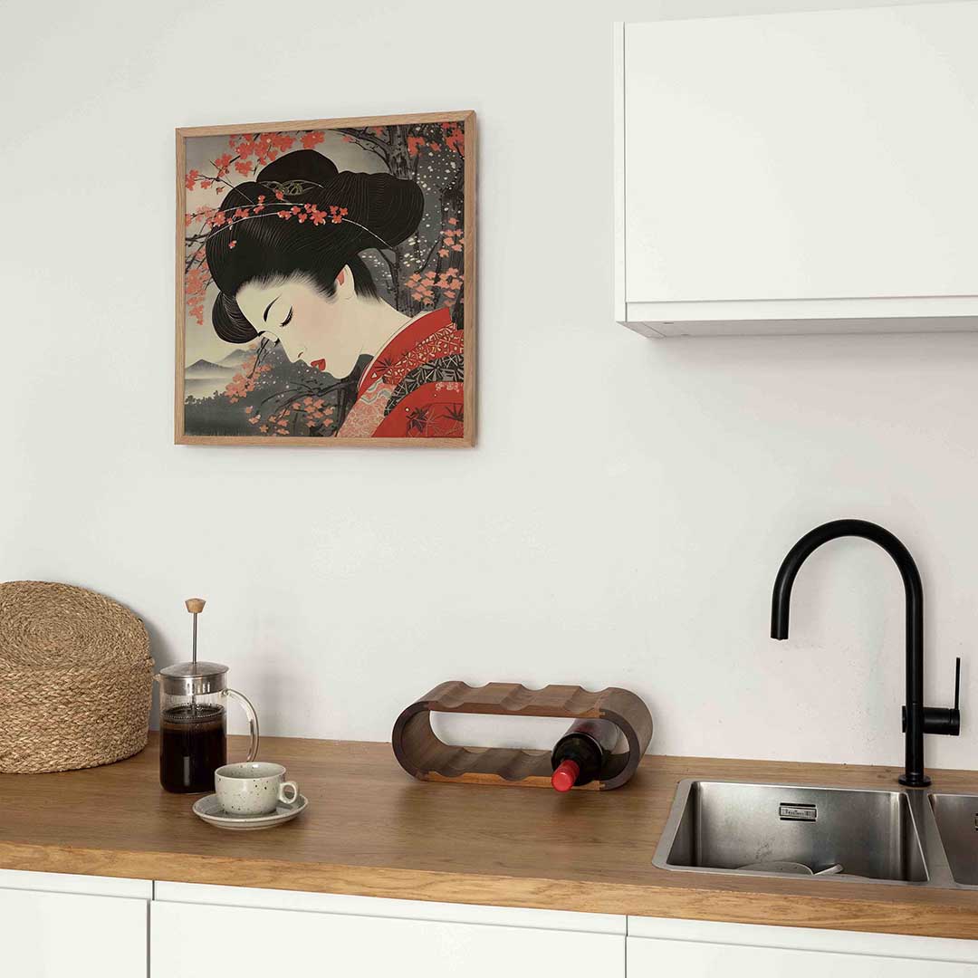 Vrouw met bloemen – Aziatische poster in vierkant formaat