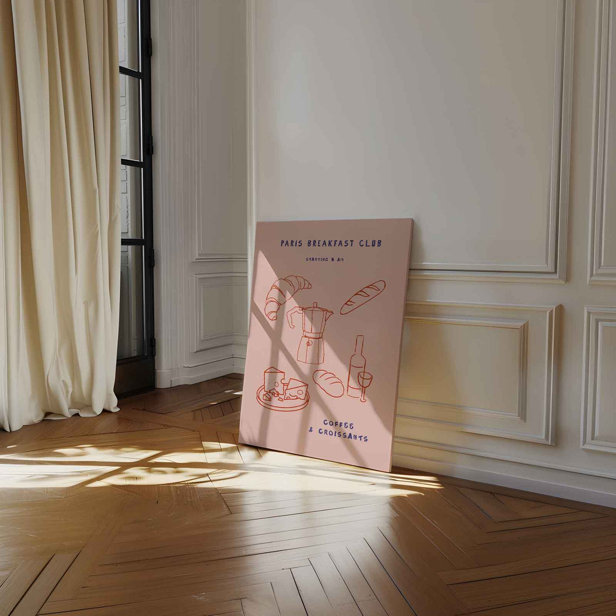 Paris Ontbijtclub Poster – staand kunstwerk voor modern interieur