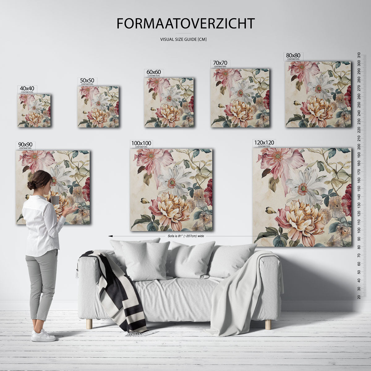 Bloemen en bladeren – vierkante muurposter met bloemen