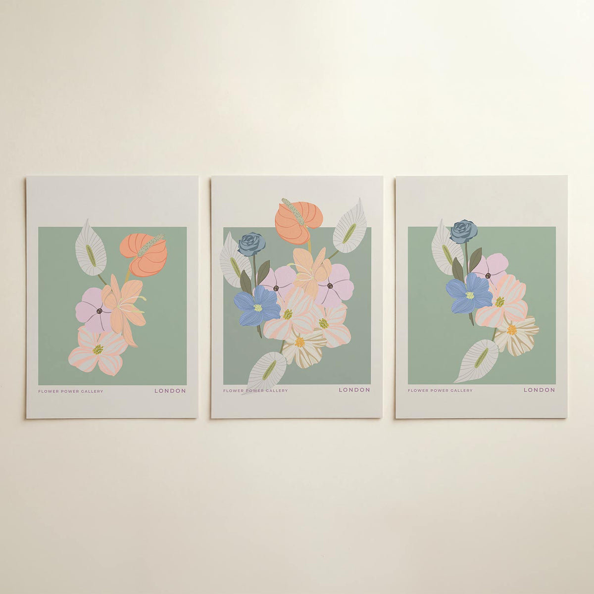 Bloemrijke eenvoud posterset – detailweergave – deze posterset toont een zachte bloemcompositie met