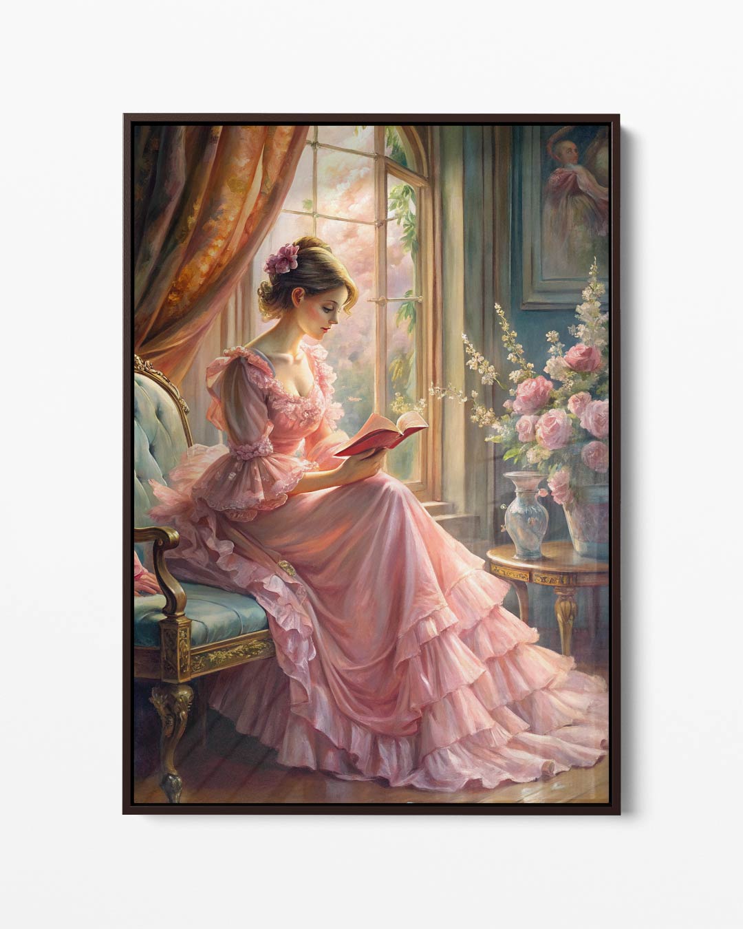 Romantische Lezer bij het Raam – portret kunstwerk als wanddecoratie