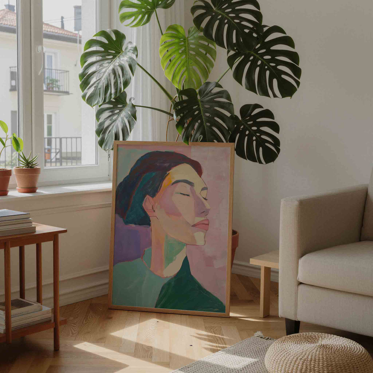 Portret met gesloten ogen – moderne illustratie als portret poster