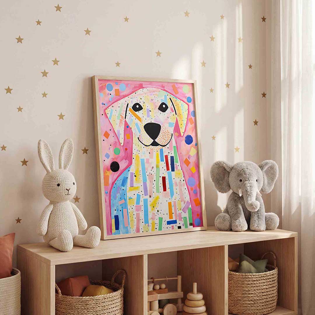 Vrolijke hond – staande kinderkamer wanddecoratie van WallArtistic