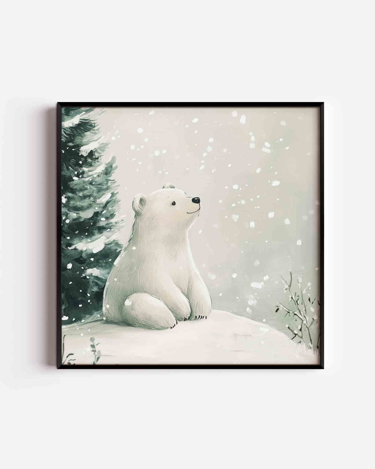 Witte beer in sneeuw – vierkante kinderposter als wanddecoratie