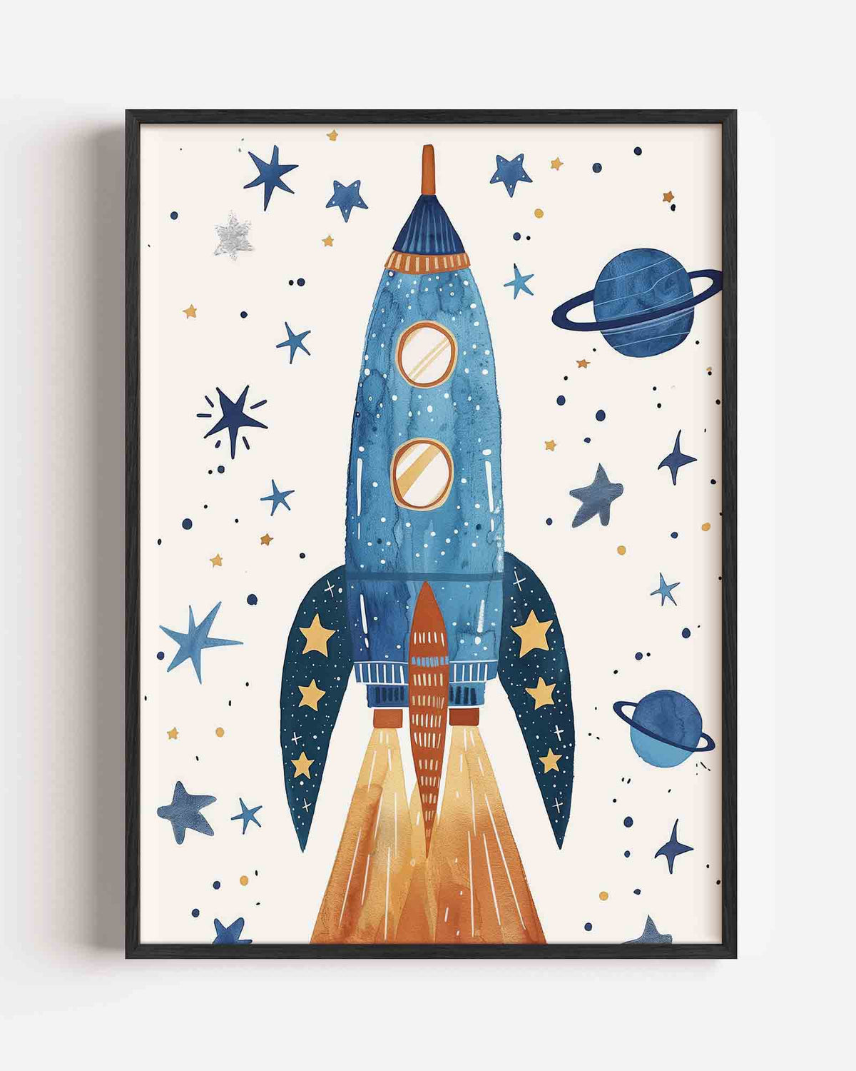 Ruimteraket en sterren – kids portret poster als wanddecoratie