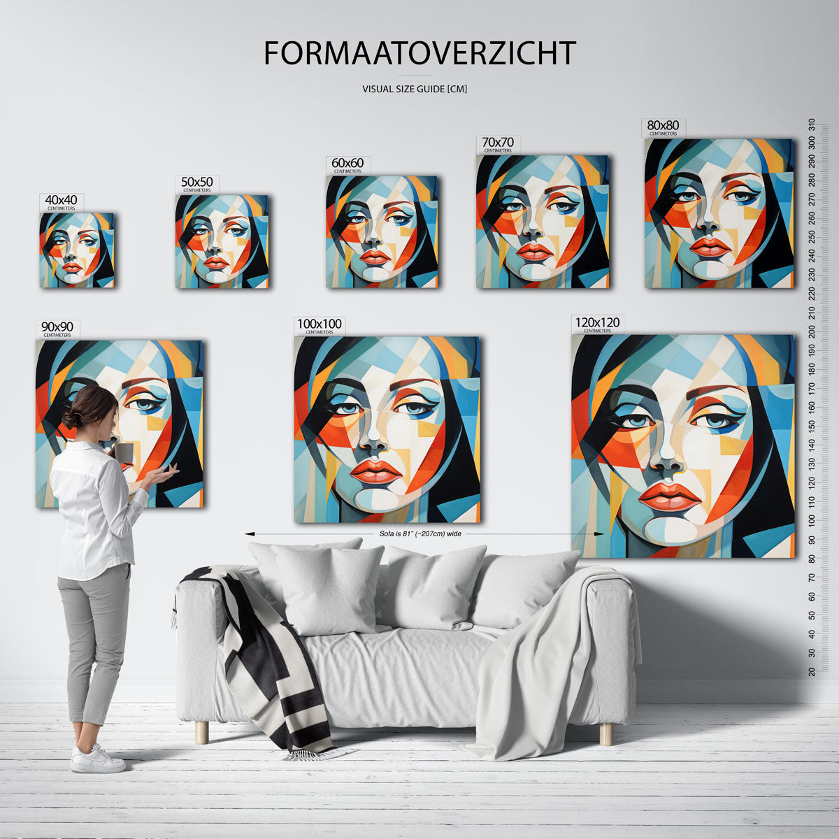 Geometrisch gezicht – vierkante muurposter met vrouwelijk portret