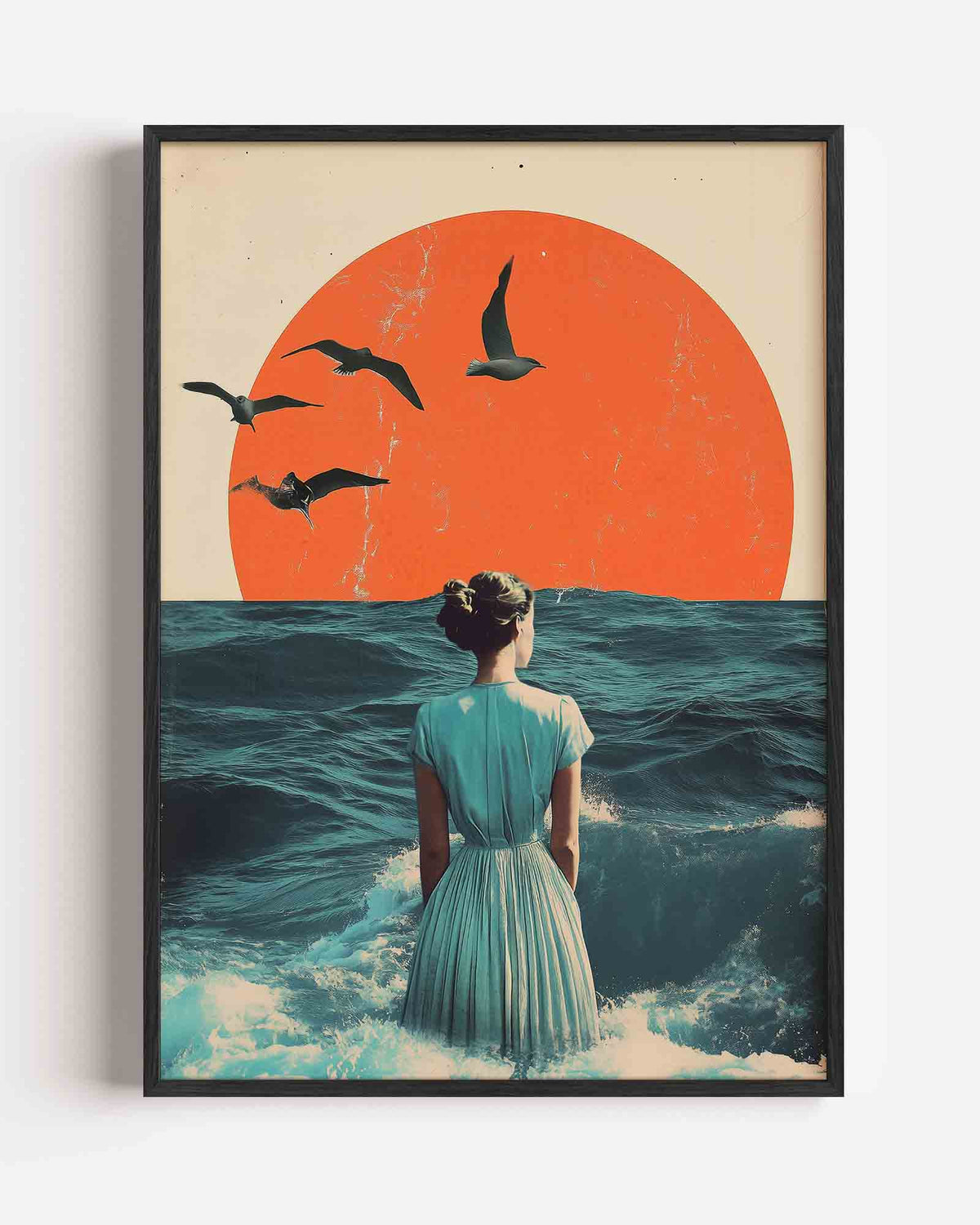 Vrouw bij zee – surrealistische portret poster als wanddecoratie