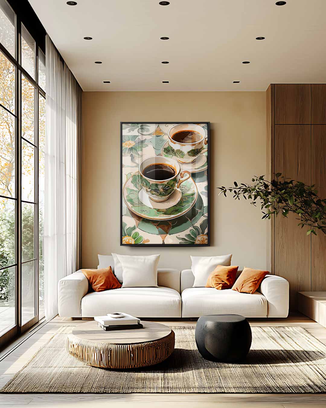 Kunstzinnige Koffie-ervaring – plexiglas wanddecoratie in portret formaat