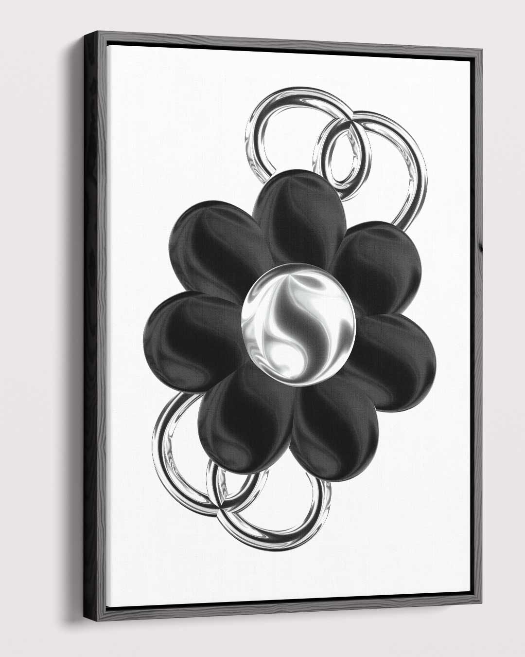 Bloem in Zilver en Zwart – dibond kunstwerk als wanddecoratie