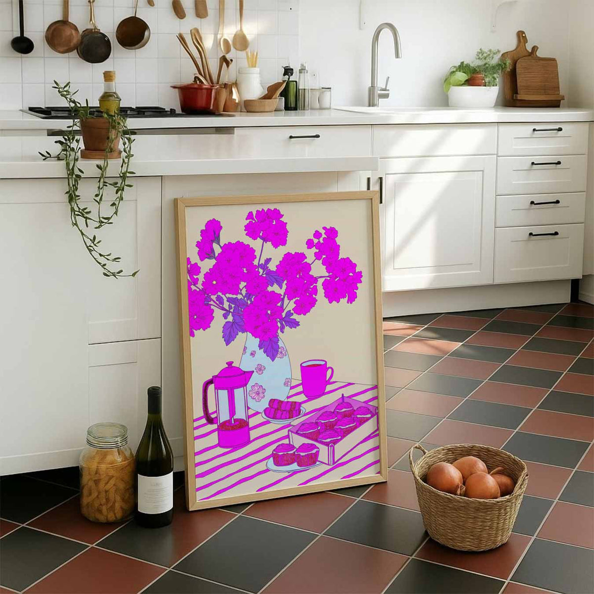 Bloemrijke Ontbijtverrassing – staande muurposter voor keuken of eethoek
