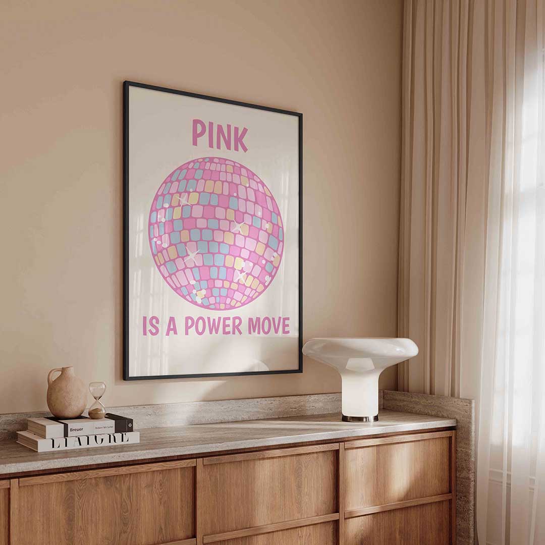 Roze discobal – kleurrijke Pop Art poster in staand formaat