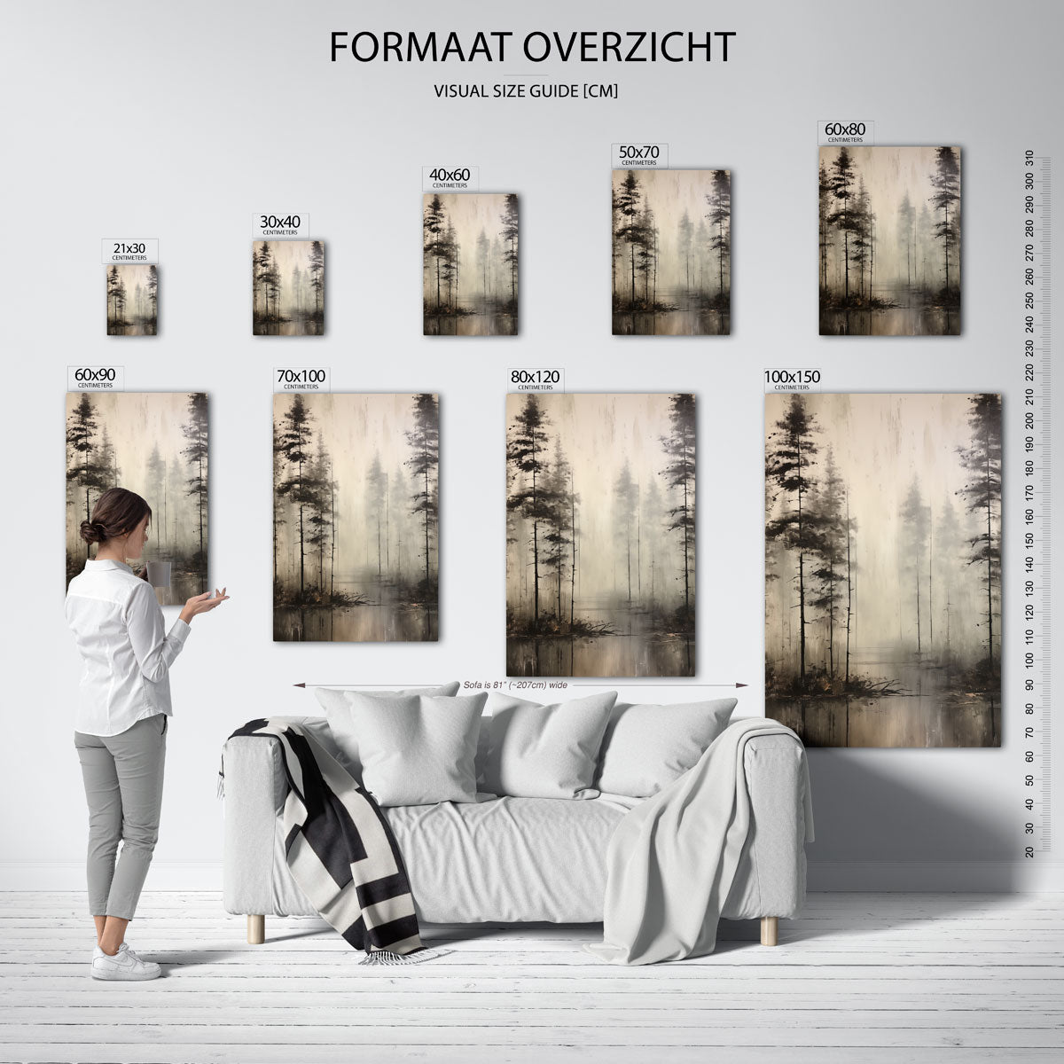 Mistige bomen – staande muurposter met botanisch thema