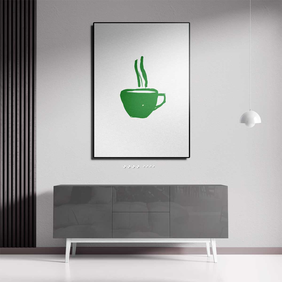 Groene Koffiekop Illustratie – staande wandkunst voor woonkamer of interieur
