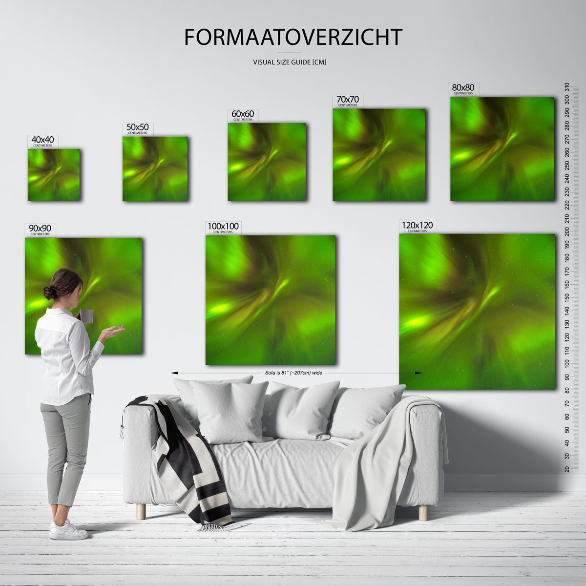 Groene lichtslierten kunstwerk – materiaalweergave – deze kunstwerk toont een dynamisch spel van groene lichtslierten tegen