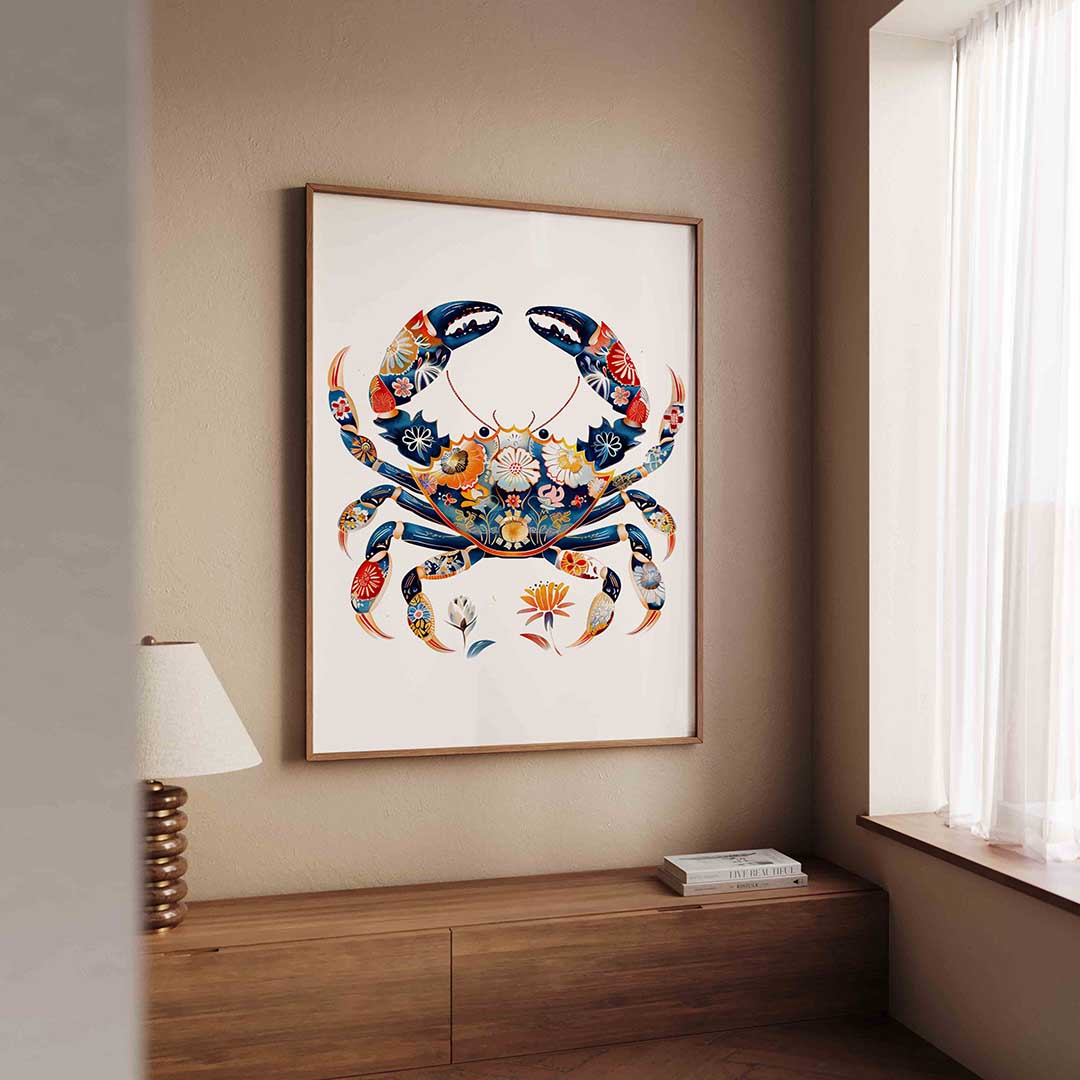 Bloemenkrab – dierenillustratie als portret poster