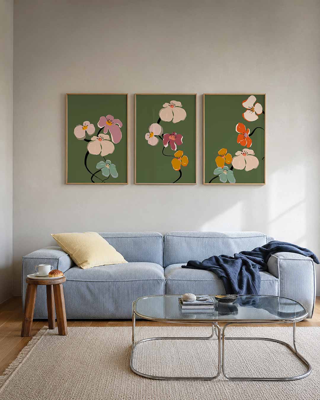 Bloemvormen en kleuren posterset – tweede productweergave – deze posterset in drie delen toont speelse bloemen in