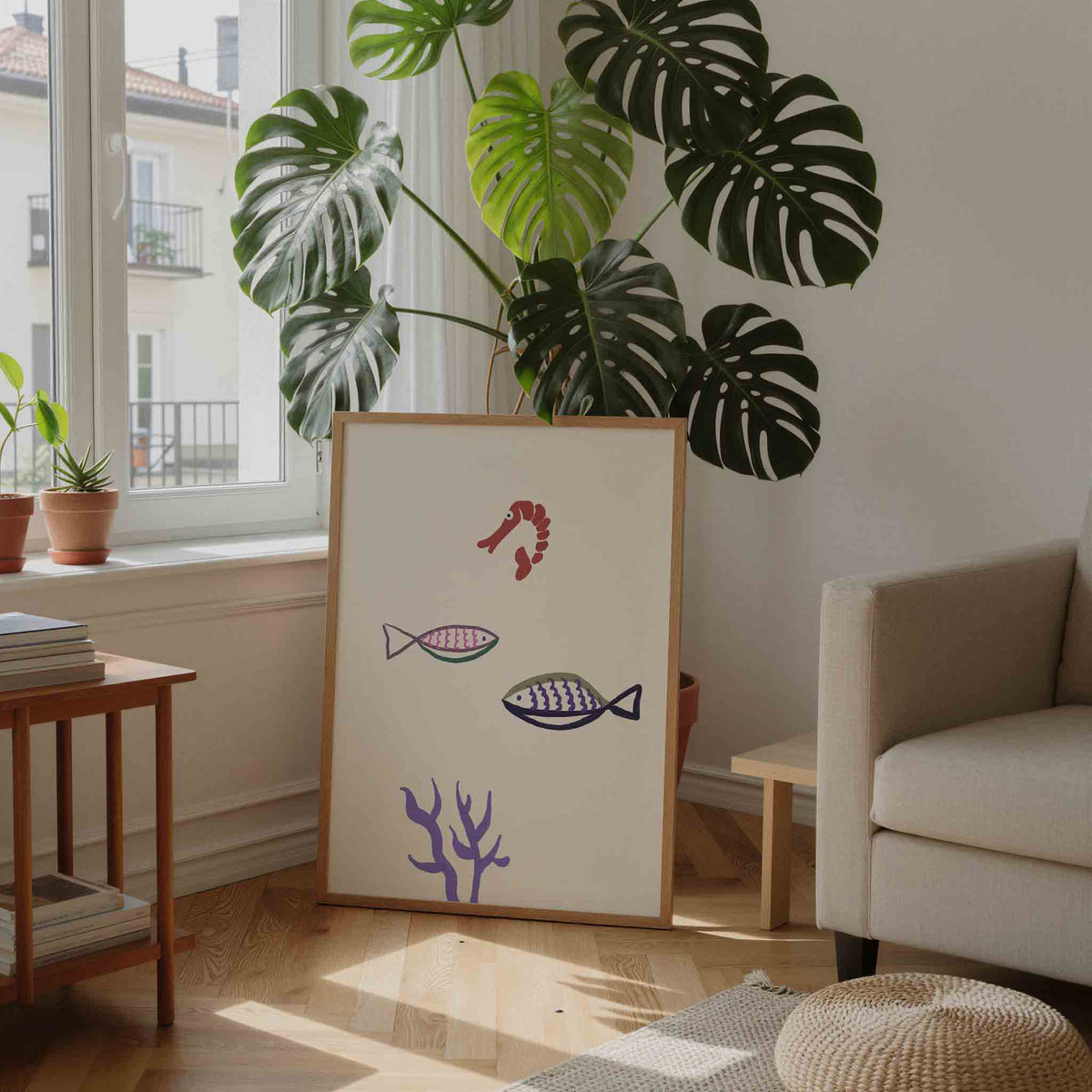 Vissen en garnaal – moderne illustratie als portret poster