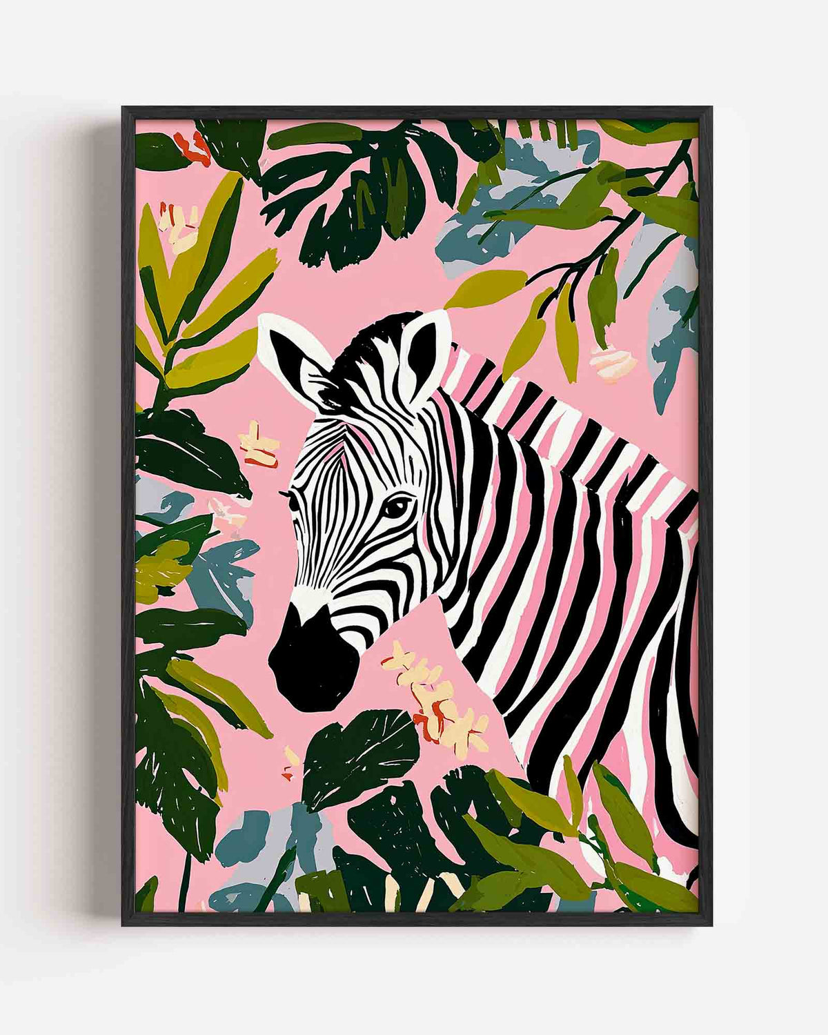 Zebra en bladeren – dieren portret poster als wanddecoratie