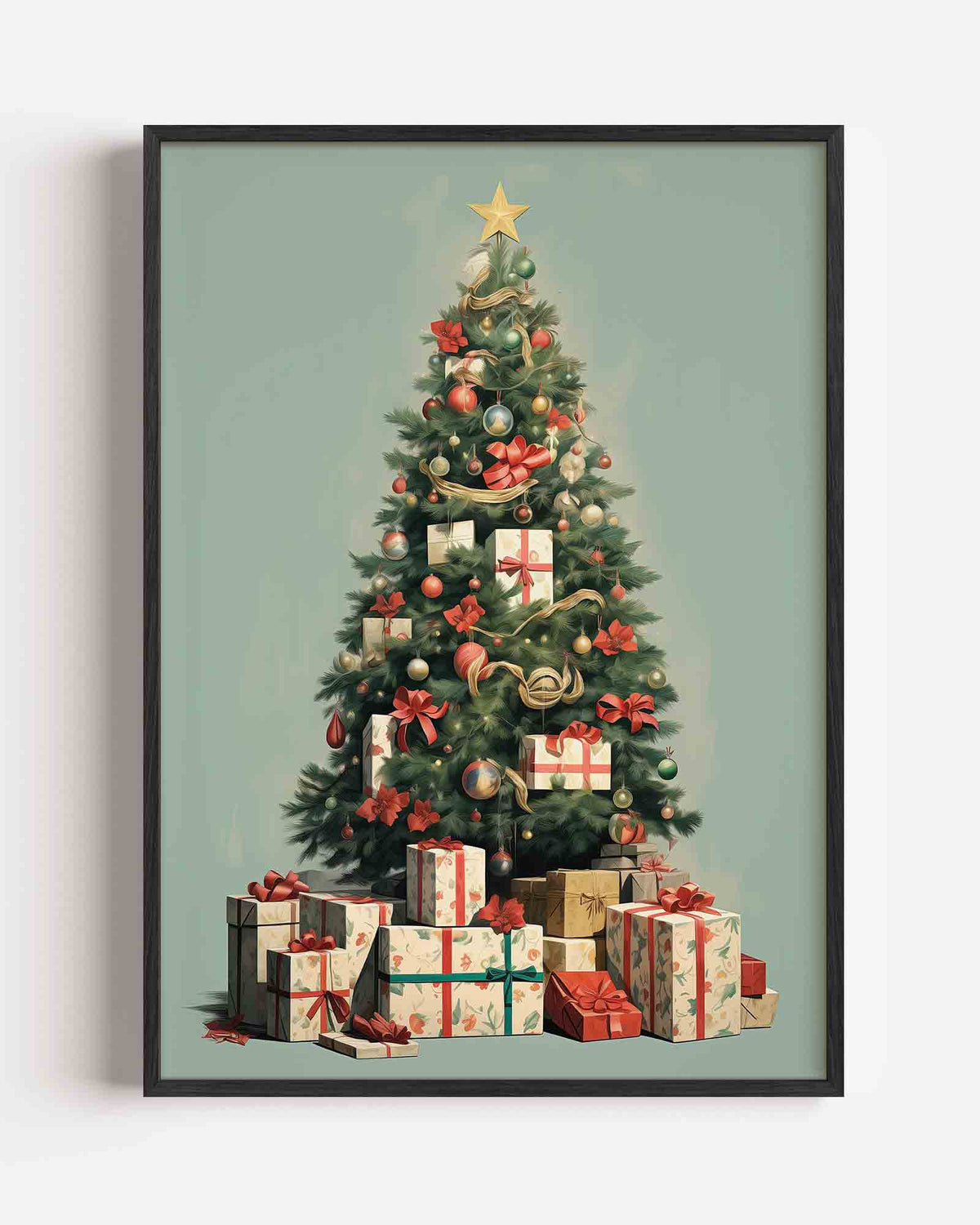 Kerstboom met cadeaus – kerst portret poster als wanddecoratie