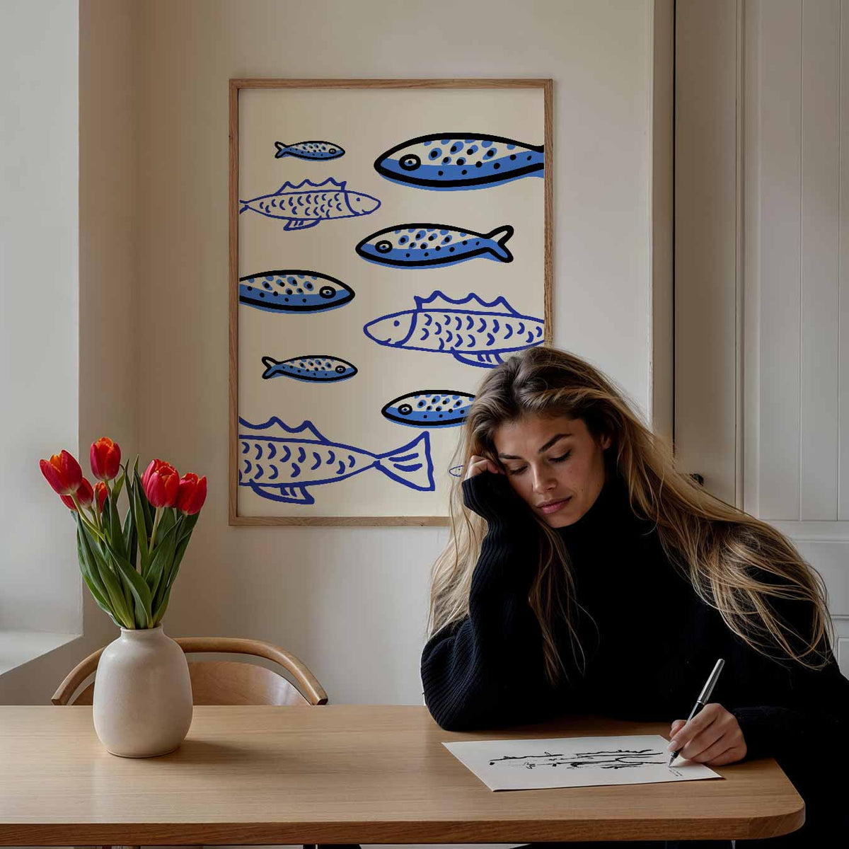 Vrolijke Vissen – keuken poster als sfeervolle staande wanddecoratie