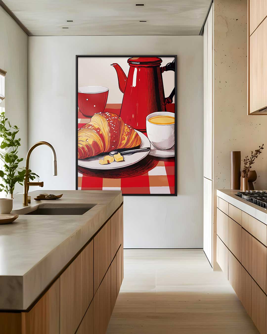 Ontbijtgenot in Rood – staand kunstwerk voor modern interieur