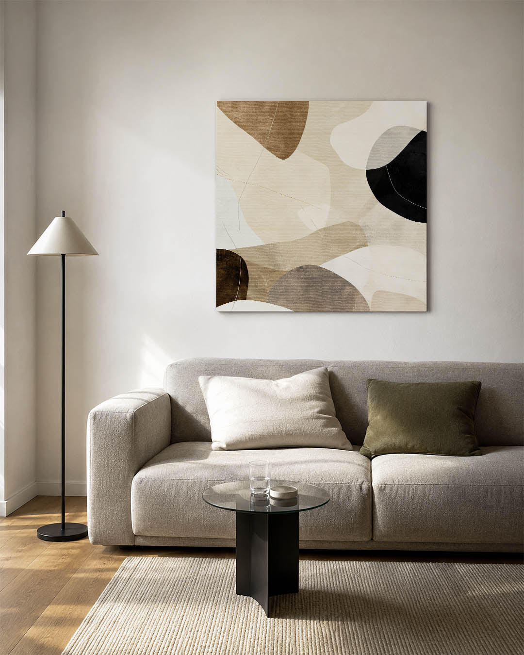 Organische vormen kunstwerk – vierkante wanddecoratie – dit kunstwerk toont een harmonie van vloeiende vormen in zachte