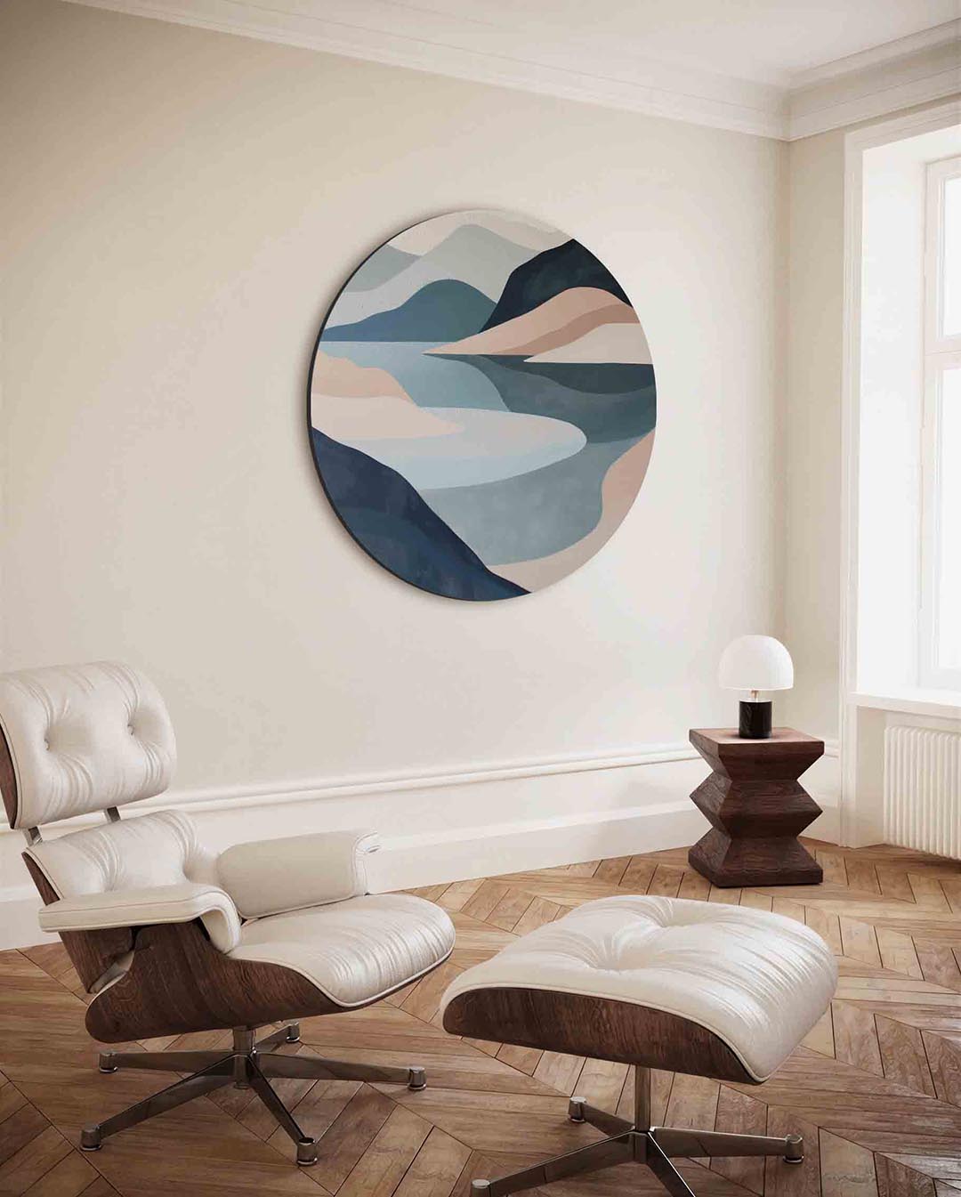 Landschap met bergen – moderne ronde wanddecoratie van WallArtistic