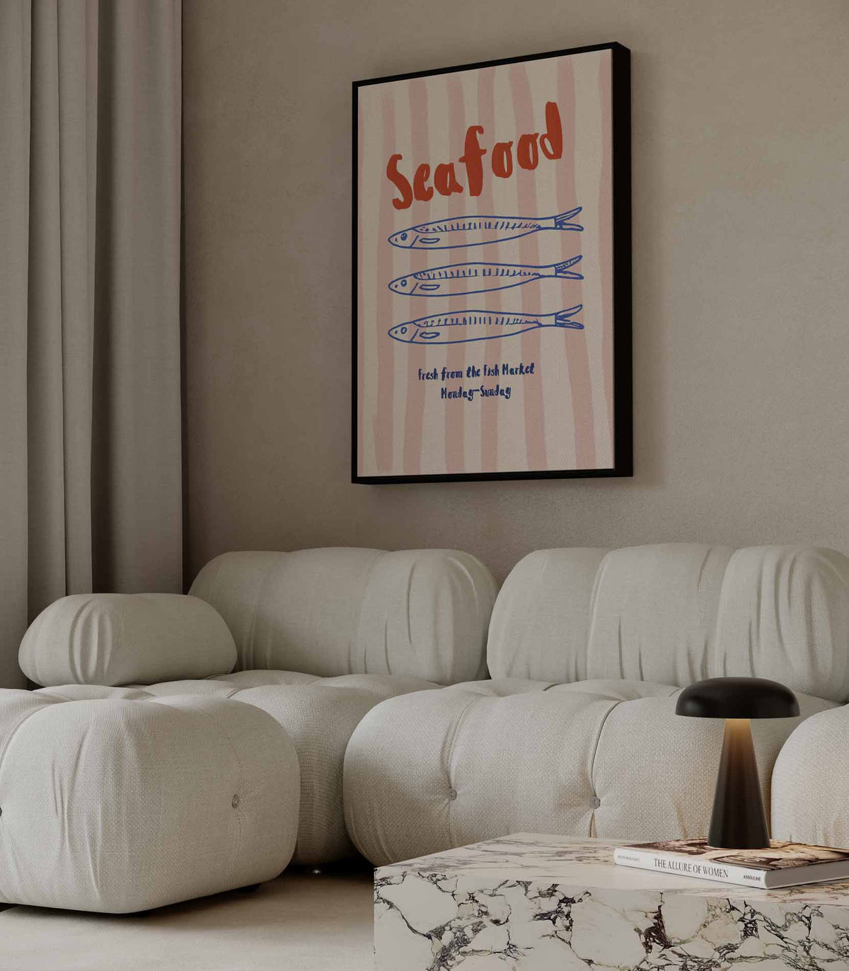 Seafood Marktplaats Poster – canvas wanddecoratie in portret formaat