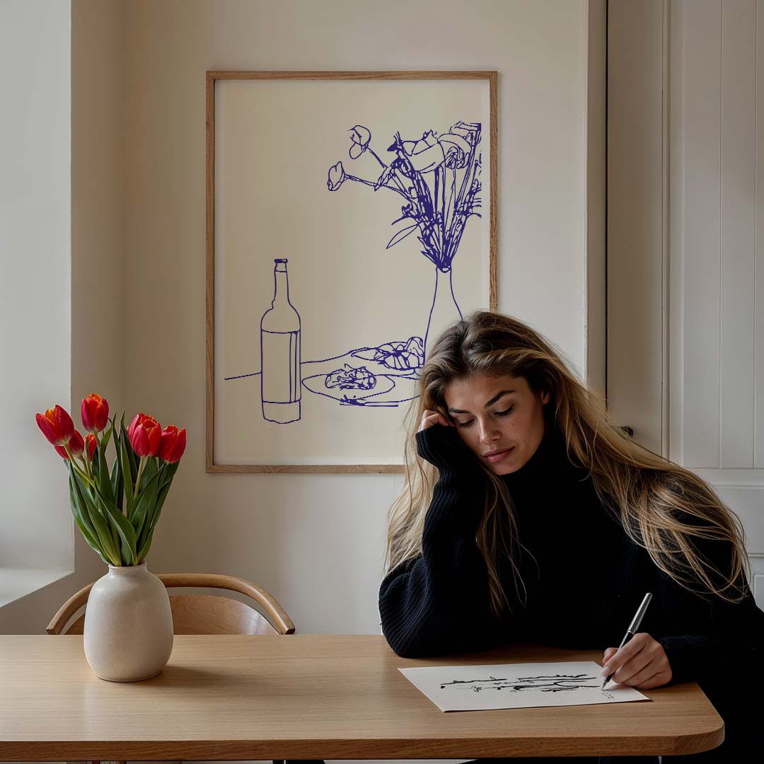 Elegante Line Art Bloemenposter – culinaire wandkunst als portret poster