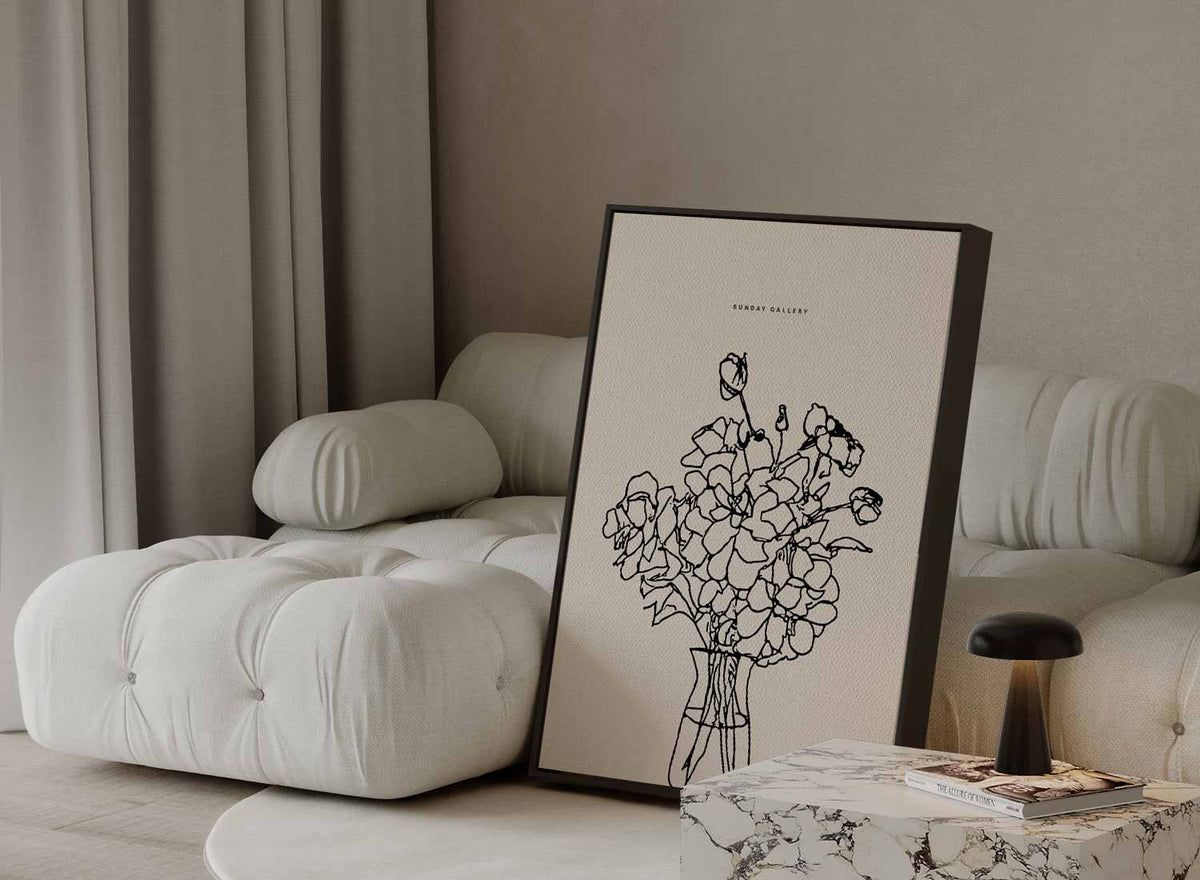 Bloemen in Lijntekening – plexiglas wanddecoratie in portret formaat