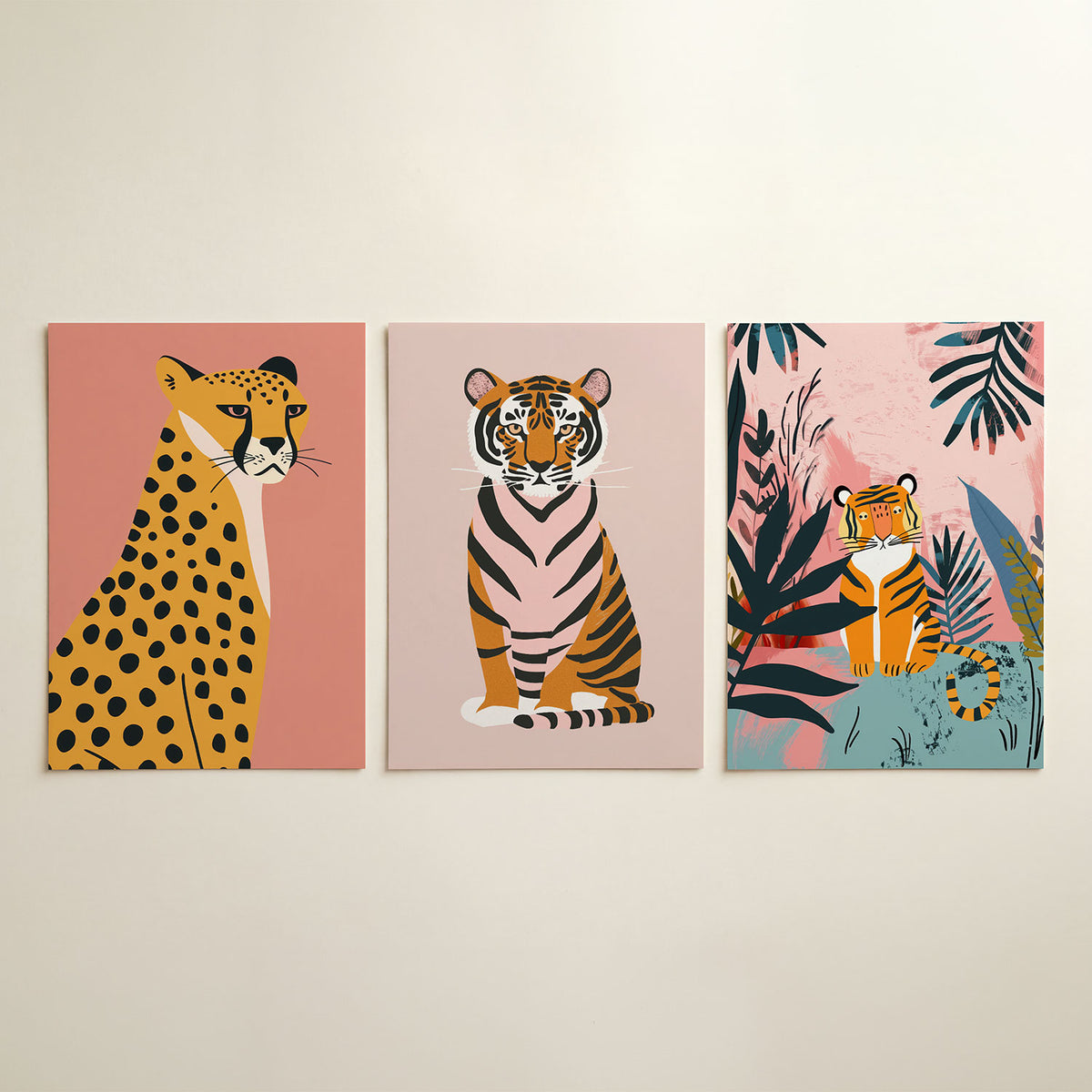 Vorm en kleur driedelige posterset in interieur