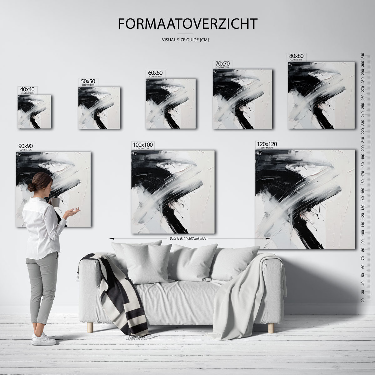 Abstracte zwart wit – vierkante muurposter met zachte abstracte vormen