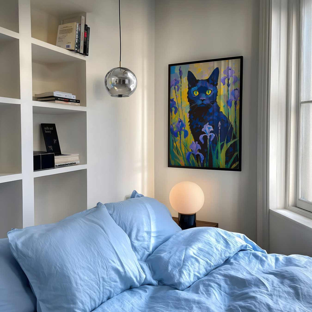 Mystieke Kat in Bloementuin – staande muurposter met dierenthema