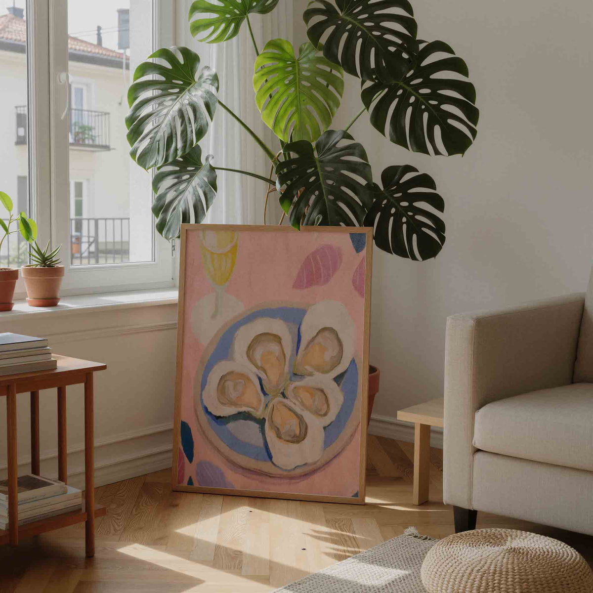 Oesters op bord – staande botanische wanddecoratie van WallArtistic