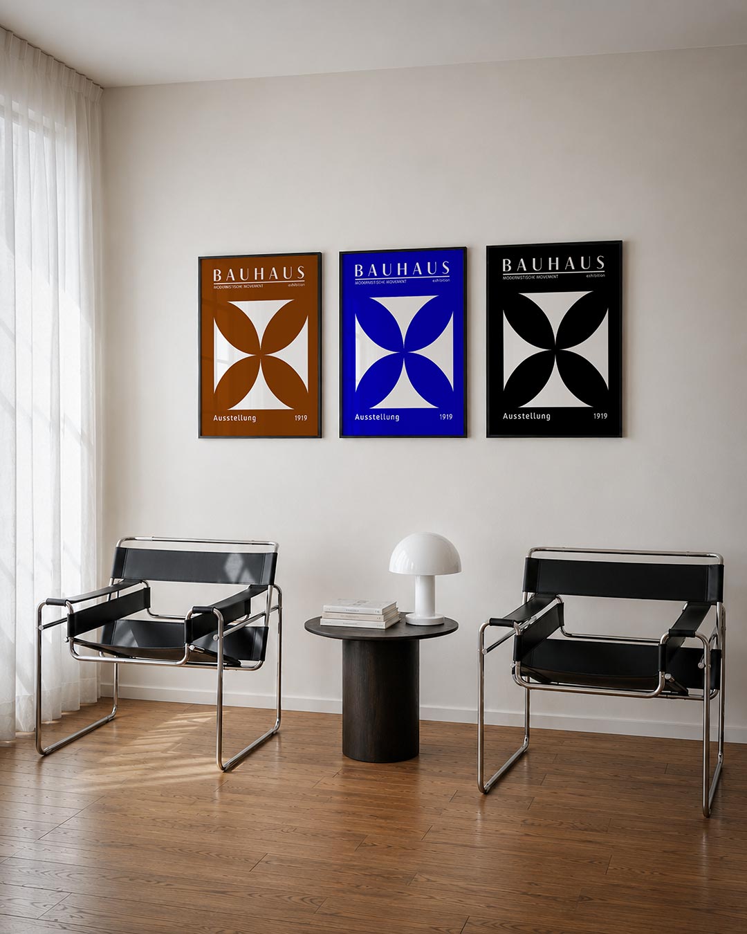 Vormen en vlakken posterset – derde productweergave – deze posterset in drie delen toont een spel van witte en bruine