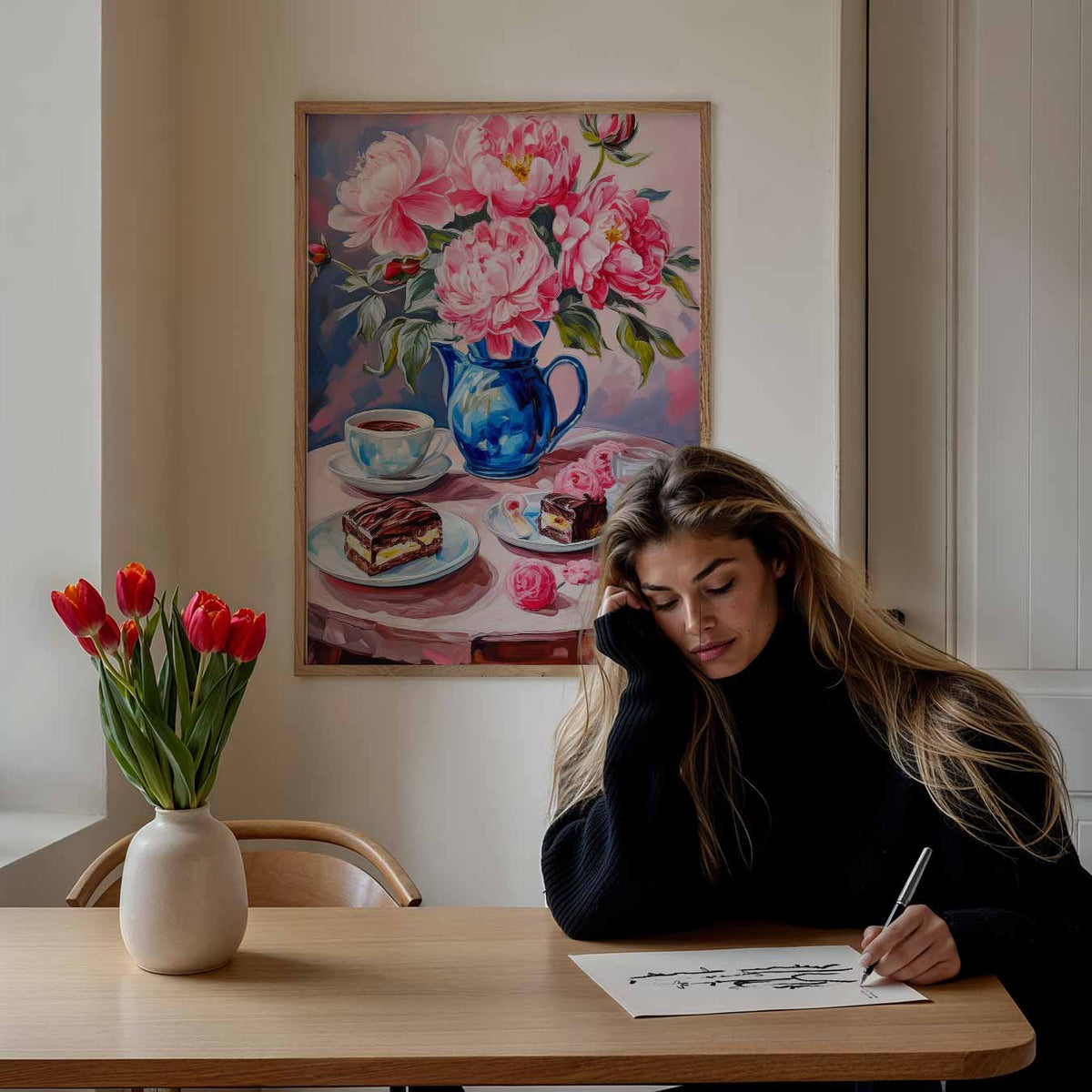 Romantische Bloemen en Dessert – keuken portret poster, afbeelding 7