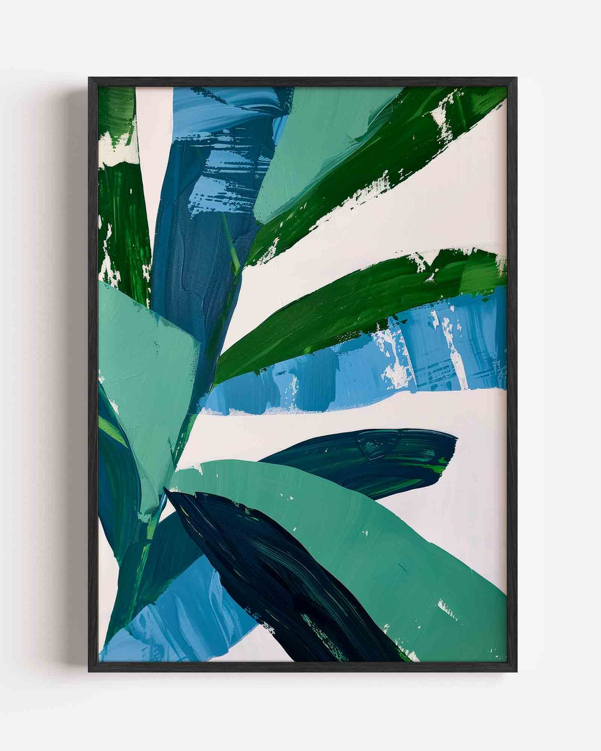 Bladmotief in blauw en groen – Kunst & Design poster als staande wanddecoratie