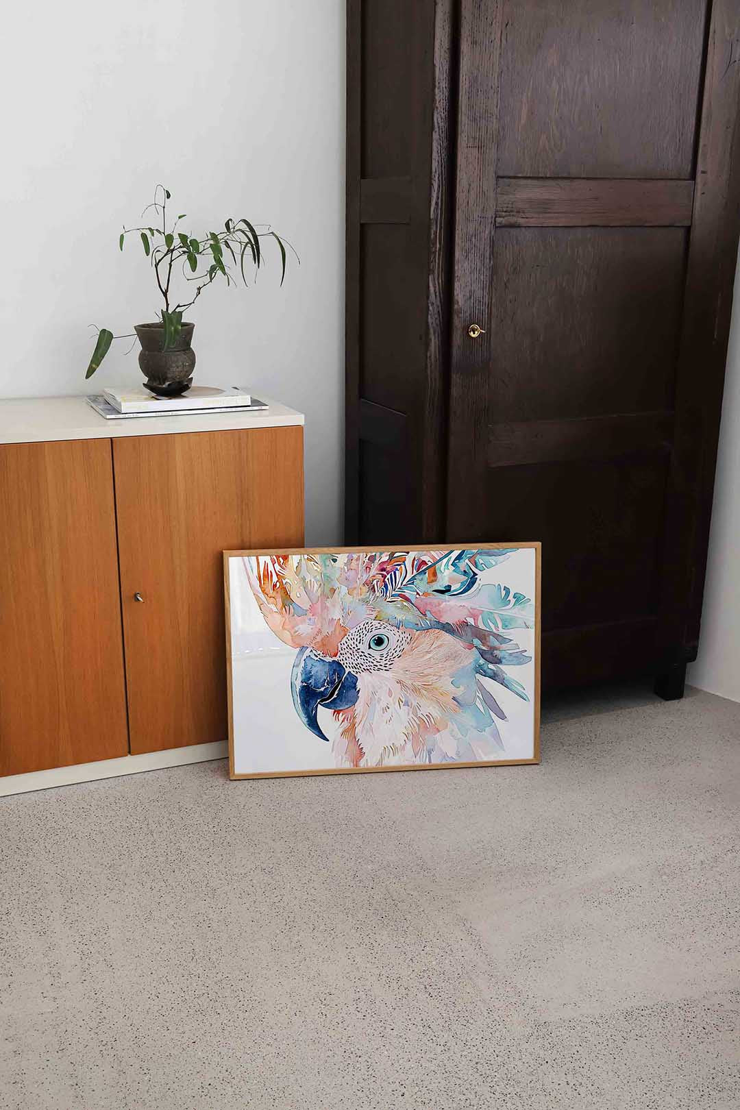 Papegaai met kleurrijke veren – dierenillustratie als landscape poster
