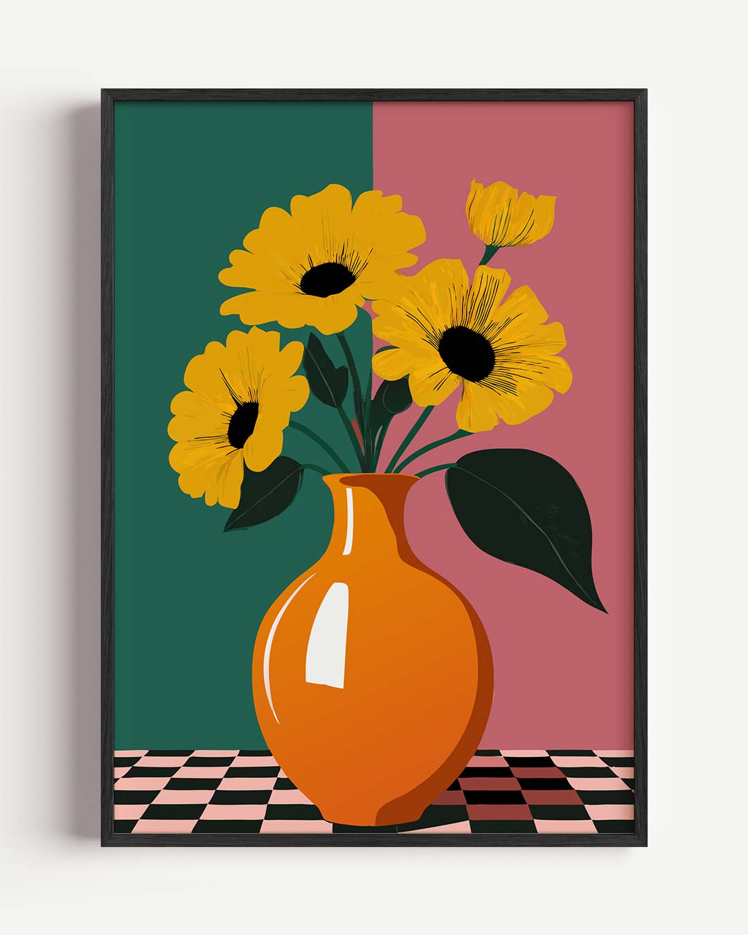 Bloemenpracht in Oranje Vaas – bloemen portret poster als wanddecoratie