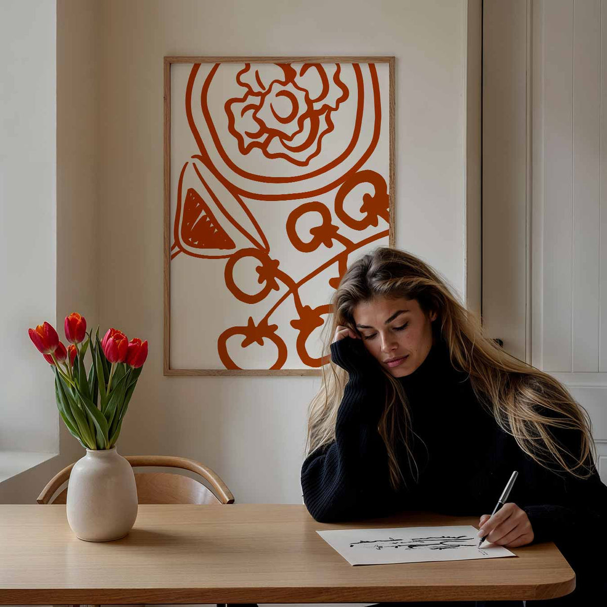 Moderne Keuken Illustratie – keuken poster als sfeervolle staande wanddecoratie