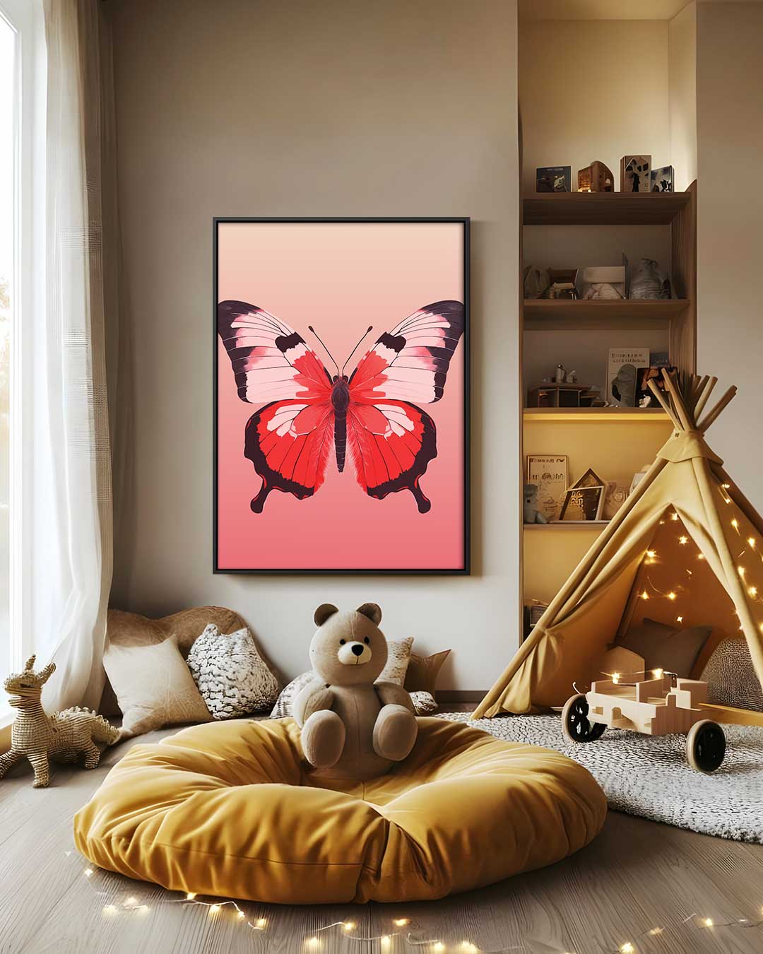 Rood Vleugelflits – canvas wanddecoratie in portret formaat