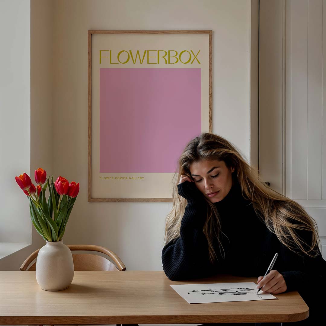 Flowerbox Art – staande muurposter met tekst en typografie