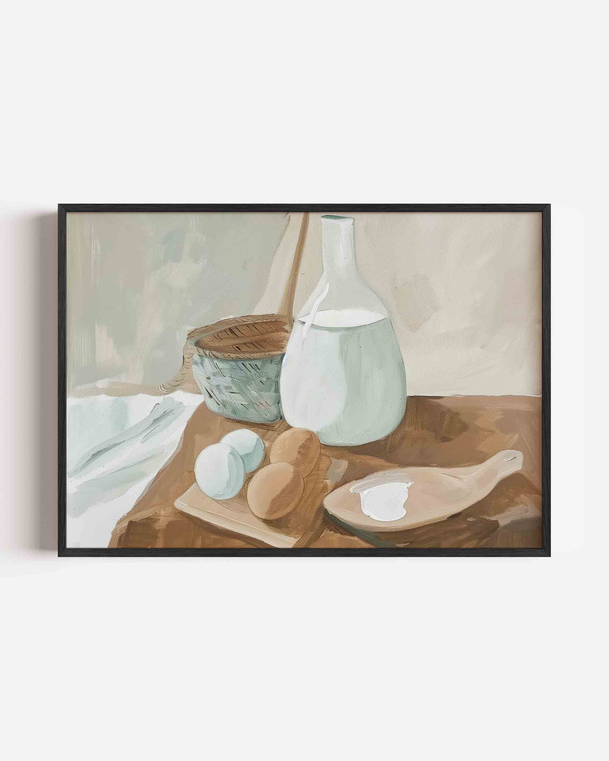 Stilleven met fles en eieren – hedendaagse illustratie poster in landscape formaat