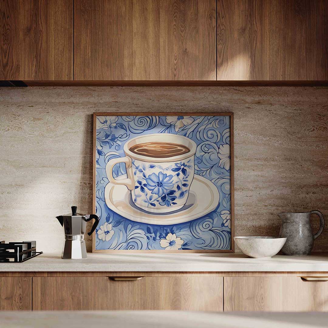 Bloemmotief kopje – culinaire wandkunst als vierkante poster