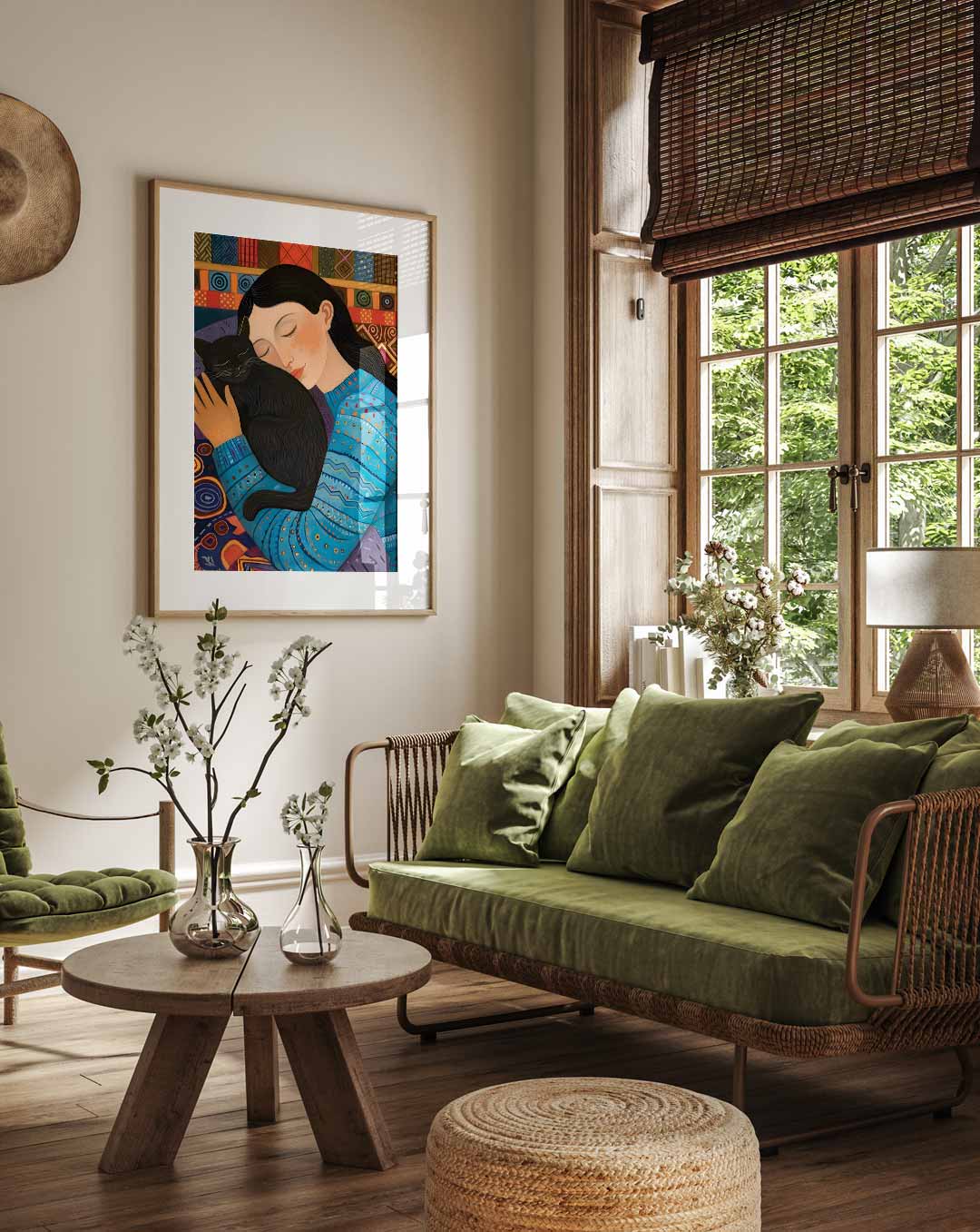 Warme Knuffel met Kat – staande muurposter met Popart uitstraling