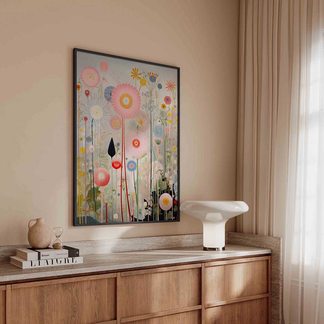 Bloemenveld – surreal poster in staand formaat
