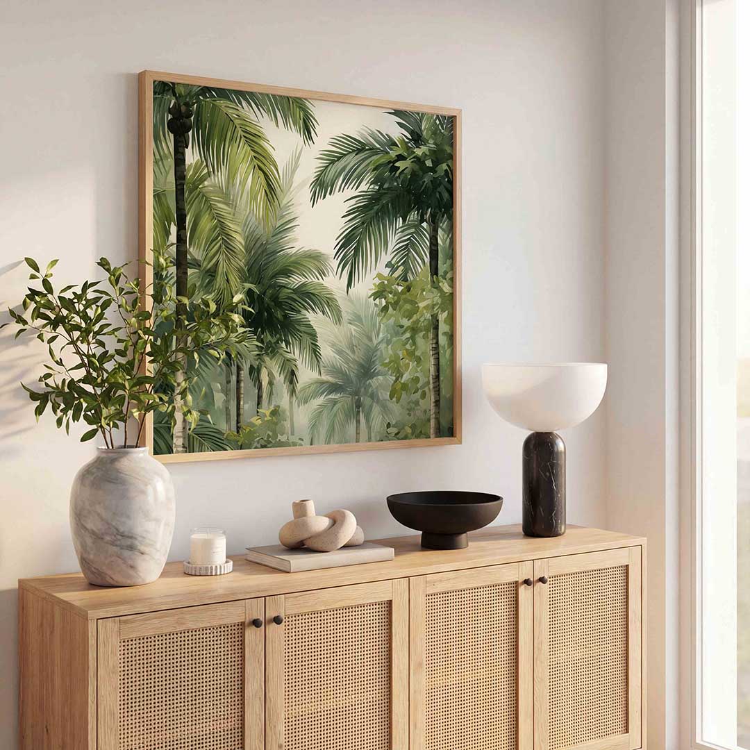 Tropische palmbomen – vierkante jungle wanddecoratie van WallArtistic