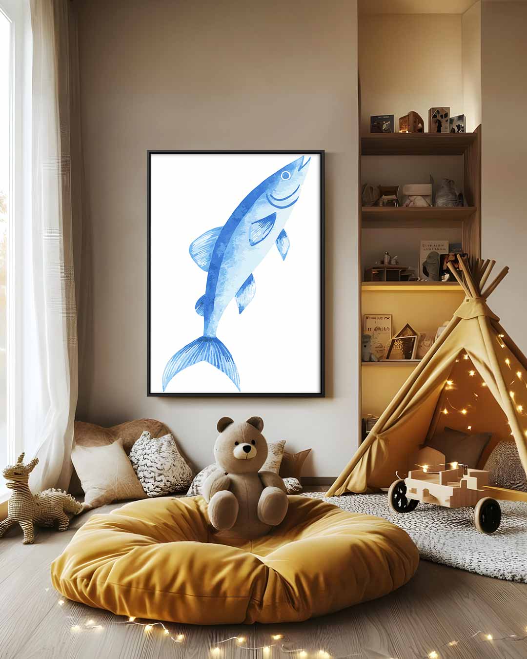 Waterverf Vis Print – canvas wanddecoratie in portret formaat