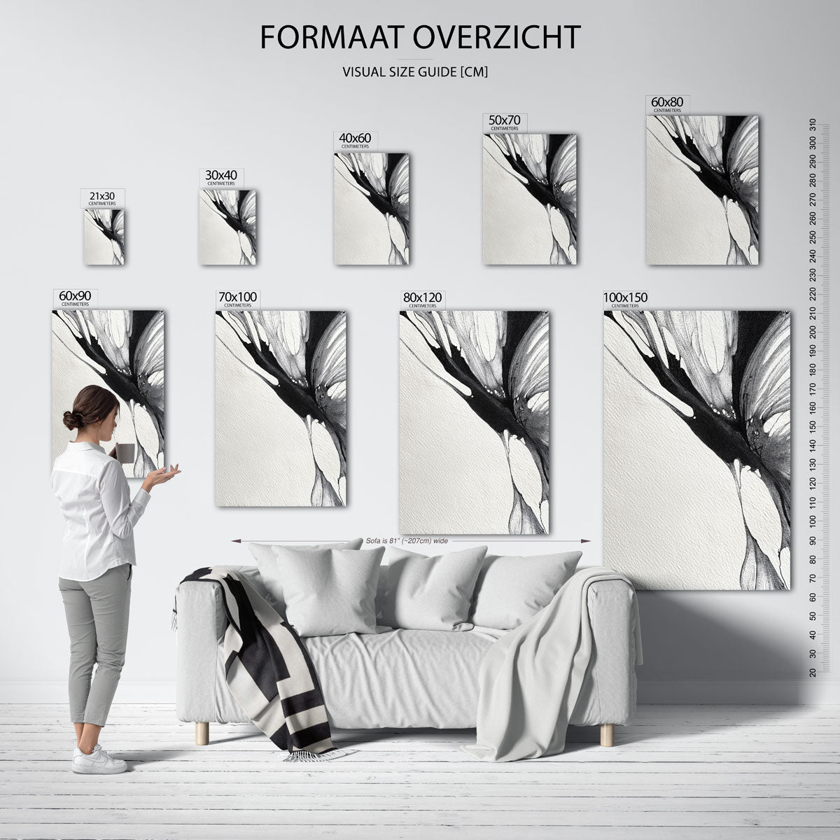 Abstracte zwart wit – staande muurposter met abstracte vormen